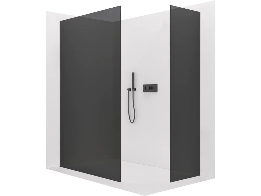 Značkový CERANO - Sprchová zástěna Walk-in Crystal T L/P - 8 mm - bezvzpěrový systém - černá matná, grafitové sklo - 110x110x200 cm