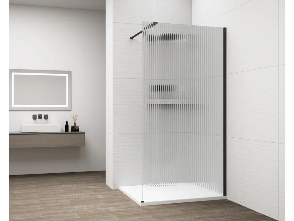 Značkový Polysan ESCA BLACK MATT jednodílná sprchová zástěna k instalaci ke stěně, sklo Flute, 1500 mm ES1315-02