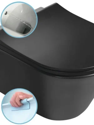 Objednat Nyní Sapho AVVA CLEANWASH závěsná WC mísa, integrovaná baterie a bidet. sprška, Rimless, 35,5x53cm, černá mat 100315-110