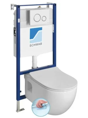 BRILLA závěsné WC Rimless bílá s podomítkovou nádržkou a tlačítkem Schwab, bílá 100614-SET5 Must-Have