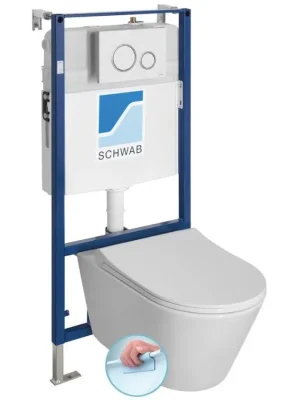 Akční Cena AVVA závěsné WC Rimless s podomítkovou nádržkou a tlačítkem Schwab, bílá 100314-SET5