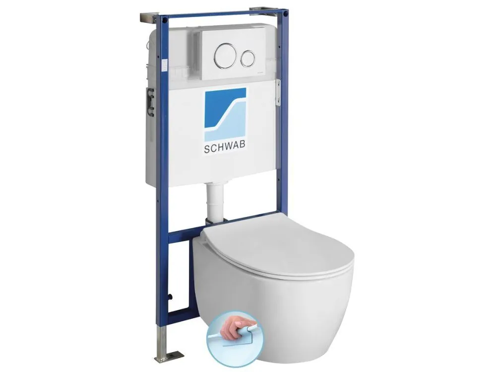Top Prodej SENTIMENTI závěsné WC Rimless s podomítkovou nádržkou a tlačítkem Schwab, bílá 10AR02010SV-SET5
