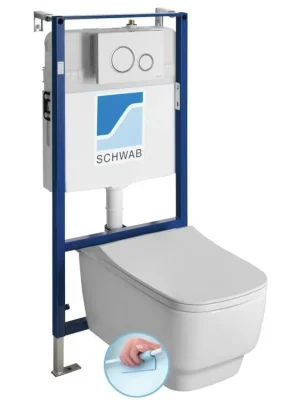 Nakupujte Hned BELLO závěsné WC Rimless s podomítkovou nádržkou a tlačítkem Schwab, bílá 100214-SET5
