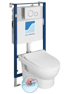 Akce ABSOLUTE závěsné WC Rimless s podomítkovou nádržkou a tlačítkem Schwab, bílá 10AB02002-SET5