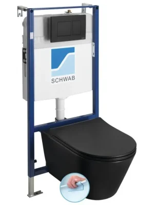 Výhodná Nabídka AVVA závěsné WC Rimless s podomítkovou nádržkou a tlačítkem Schwab, černá mat 100314-110-SET5
