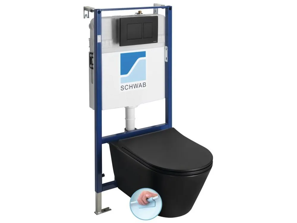 Výhodná Nabídka AVVA závěsné WC Rimless s podomítkovou nádržkou a tlačítkem Schwab, černá mat 100314-110-SET5