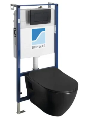 Závěsné WC PAULA s podomítkovou nádržkou a tlačítkem Schwab, černá mat TP325-51SM-SET5 Nejlepší Cena