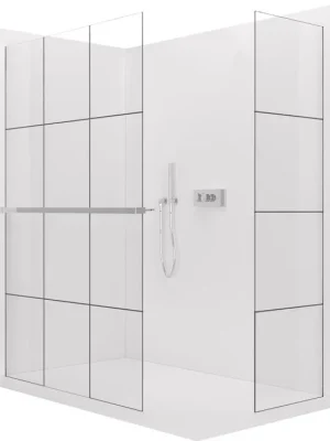 Značkový CERANO - Sprchová zástěna Walk-in Crystal T L/P - 8 mm - bezvzpěrový systém + polička/držák na ručníky - chrom, industriální sklo - 110x100x200 cm
