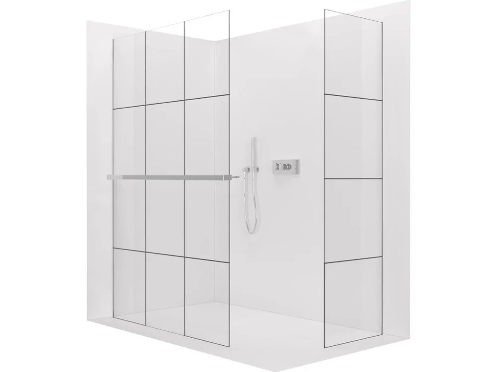 Značkový CERANO - Sprchová zástěna Walk-in Crystal T L/P - 8 mm - bezvzpěrový systém + polička/držák na ručníky - chrom, industriální sklo - 110x100x200 cm