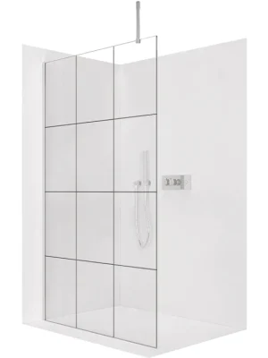 Značkový CERANO - Sprchová zástěna Walk-in Onyx Top Cube L/P - 8 mm - hranatá vzpěra - chrom, industriální sklo - 100x200 cm