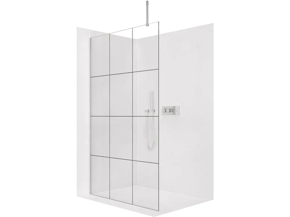 Značkový CERANO - Sprchová zástěna Walk-in Onyx Top Cube L/P - 8 mm - hranatá vzpěra - chrom, industriální sklo - 100x200 cm