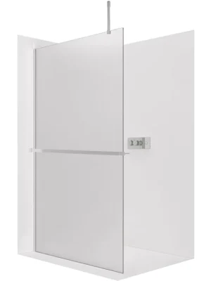 Značkový CERANO - Sprchová zástěna Walk-in Onyx Top Cube L/P - 8 mm - hranatá vzpěra + polička/držák na ručníky - chrom, mléčné sklo - 90x200 cm
