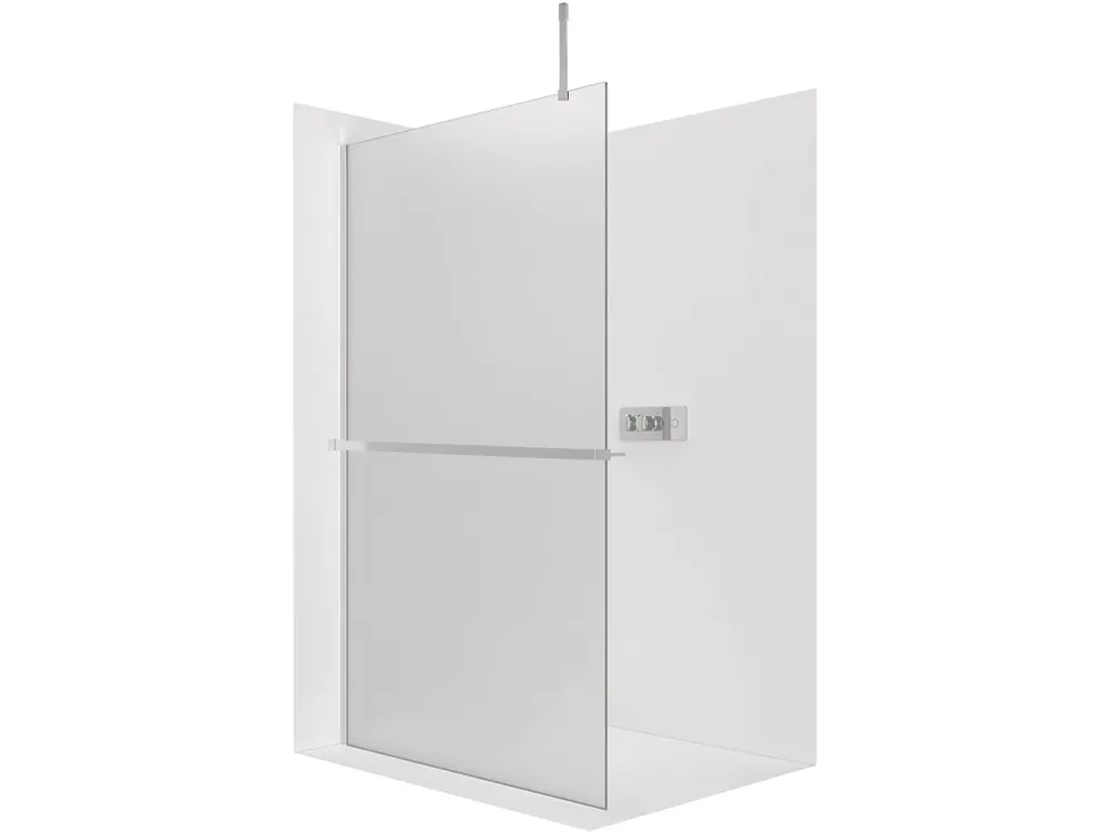 Značkový CERANO - Sprchová zástěna Walk-in Onyx Top Cube L/P - 8 mm - hranatá vzpěra + polička/držák na ručníky - chrom, mléčné sklo - 90x200 cm