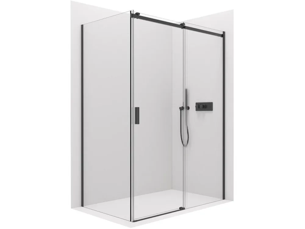 Značkový CERANO - Sprchový kout Santoro L/P - 8 mm - černá matná, transparentní sklo - 130x90x195 cm - posuvný