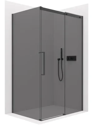 Značkový CERANO - Sprchový kout Lantono L/P - 8 mm - Soft-Close - černá matná, grafitové sklo - 150x100x195 cm - posuvný