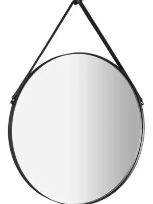 Cenový Hit Sapho Orbiter Zrcadlo kulaté s koženým páskem, ø 60cm, černá mat