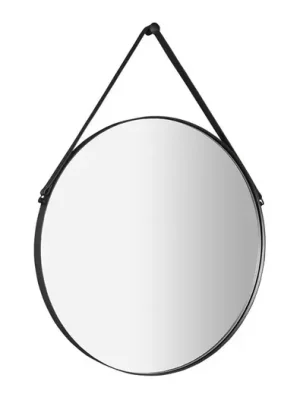Cenově Výhodný Sapho Orbiter Zrcadlo kulaté s koženým páskem, ø 50cm černá mat