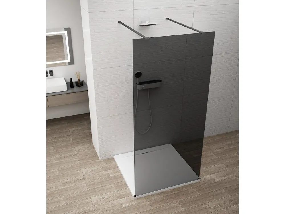 Značkový Polysan ESCA BLACK MATT jednodílná sprchová zástěna do prostoru, kouřové sklo, 1400 mm ES1214-06