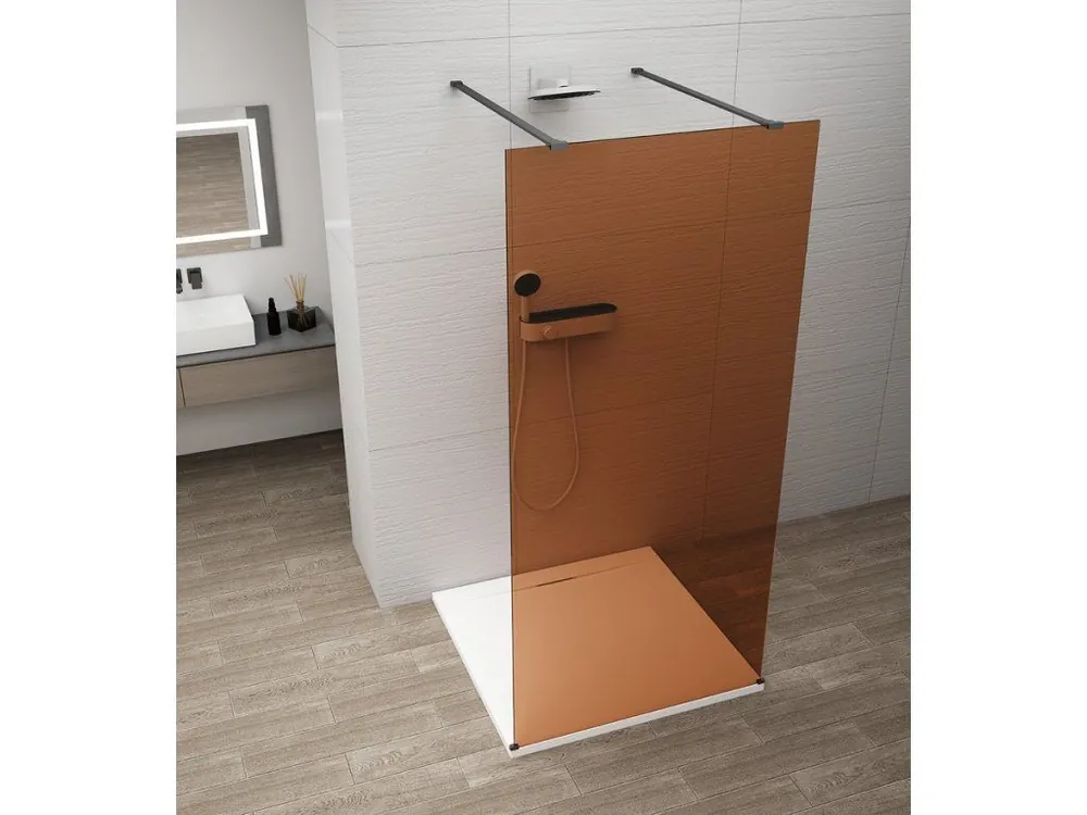 Značkový Polysan ESCA BLACK MATT jednodílná sprchová zástěna do prostoru, sklo Marron, 1400 mm ES1514-06