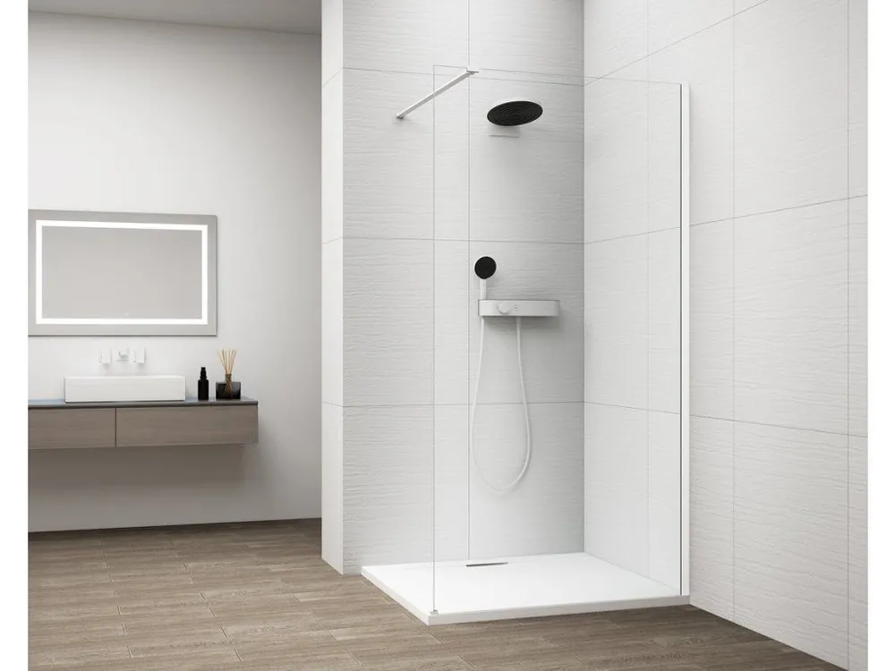 Značkový Polysan ESCA WHITE MATT jednodílná sprchová zástěna k instalaci ke stěně, sklo čiré, 700 mm ES1070-03