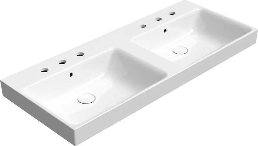 Značkový GSI NUBES keramické dvojumyvadlo 120x50cm, broušená spodní hrana, 3 otvory, bílá ExtraGlaze 96259311
