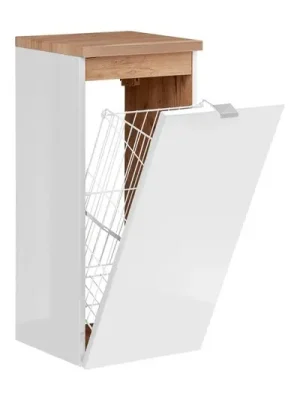 Značkový Comad Koupelnová skříňka s košem na prádlo Capri White 811, 80x35x35 cm, bílá lesk/dub
