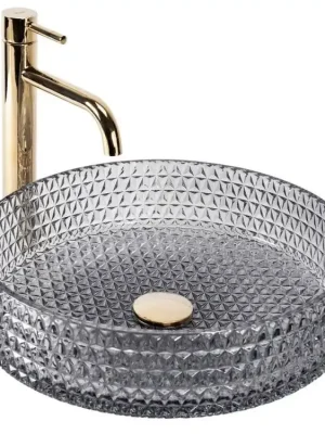 Značkový REA - Umyvadlo na desku Cristal Grey 39 nikl Ring REA-U8880