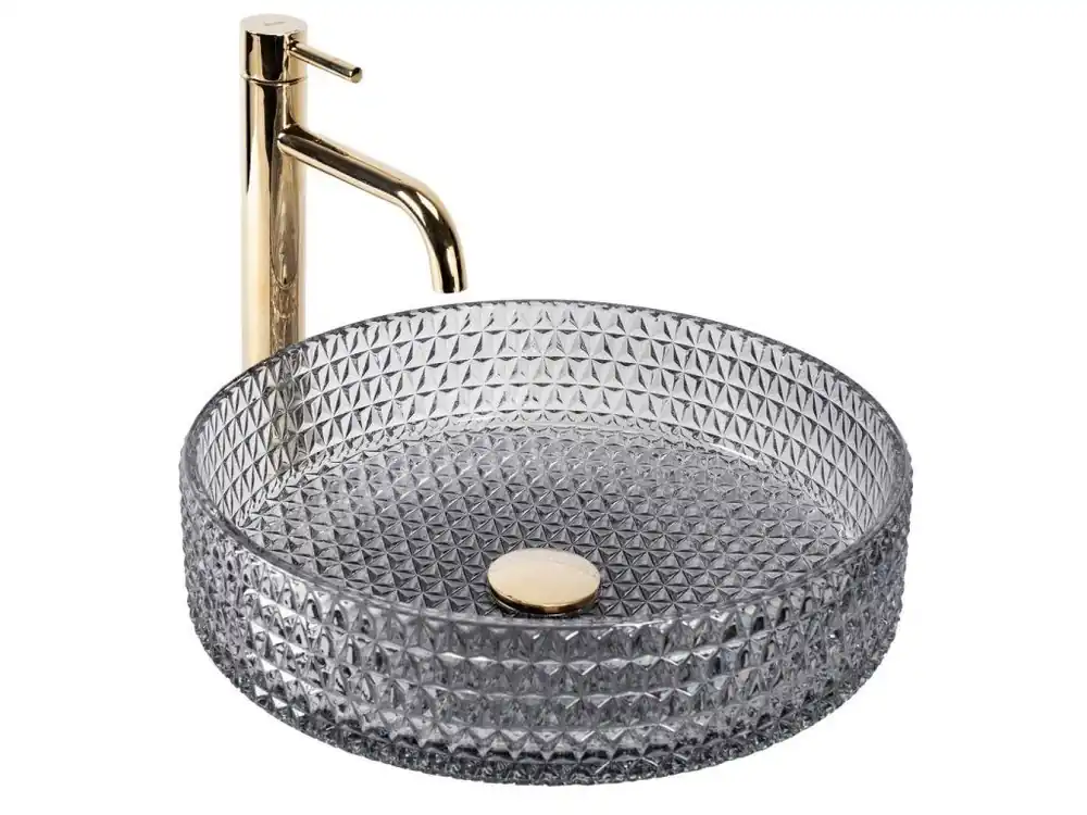 Značkový REA - Umyvadlo na desku Cristal Grey 39 nikl Ring REA-U8880