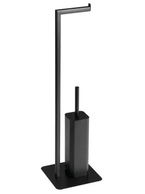 Cenová Bomba FELIX stojan s držákem na toaletní papír a WC štětkou, hranatý, černá mat - koupelny-sanita.cz