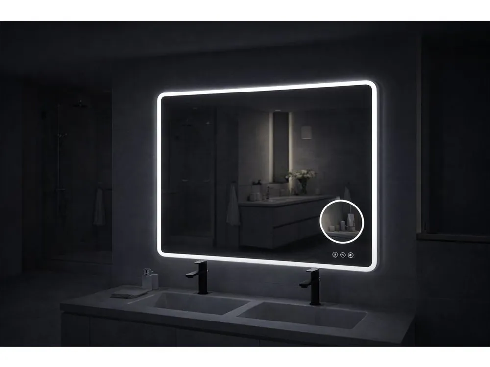 Originální Koupelnové zrcadlo MATTEO 80x70 cm: LED se stmíváním, lupa a Antifog