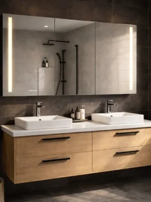 Pouze Dnes Luxusní zrcadlová galerka Elisa 120x70 cm s LED osvětlením a zásuvkou