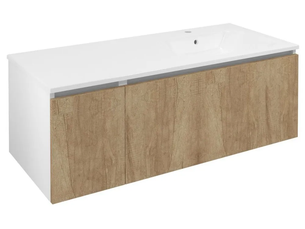 Vysoce Kvalitní LOREA skříňka s umyvadlem 121x46x51,5cm (30+90cm), pravá, dub alabama/bílá mat