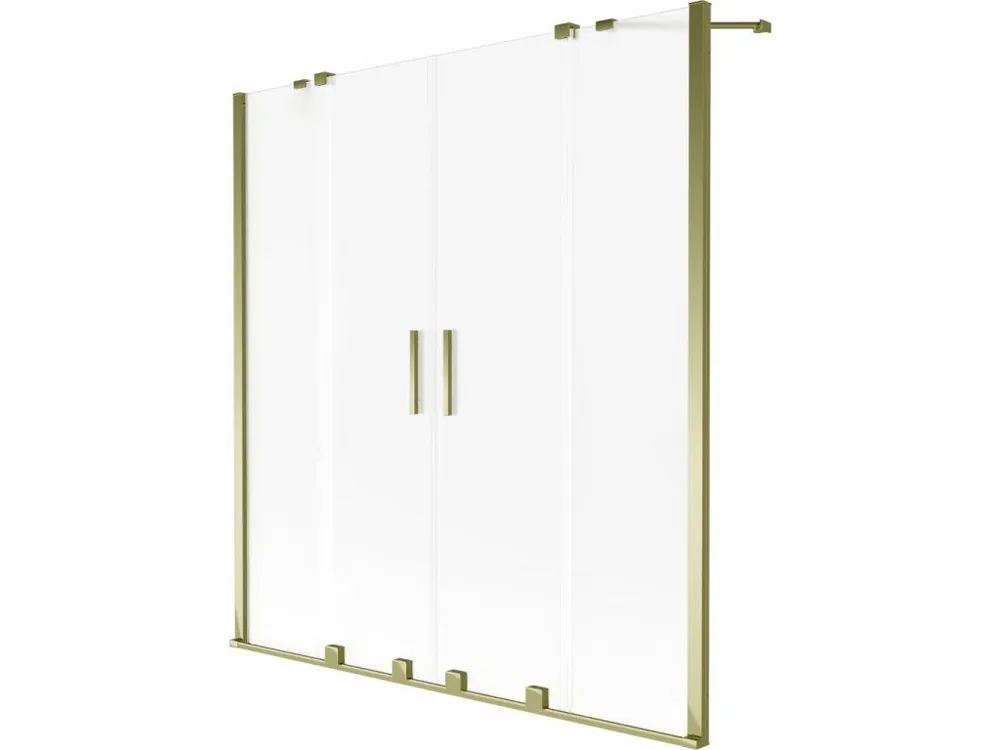 MEXEN/S - Velar Duo dvoukřídlá posuvná vanová zástěna 140 x 150 cm, dekor, zlatá 896-140-000-32-50 Doprava Zdarma