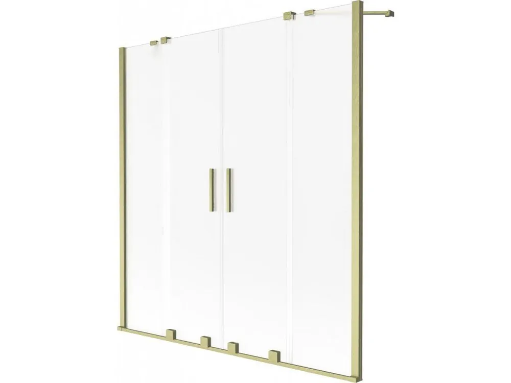 Rychlé Dodání MEXEN/S - Velar Duo dvoukřídlá posuvná vanová zástěna 140 x 150 cm, dekor, zlatá kartáčovaná 896-140-000-32-55
