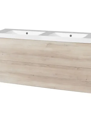 Značkový Mereo Aira Koupelnová skříňka s dvojumyvadlem z litého mramoru 121cm dub - CN723M