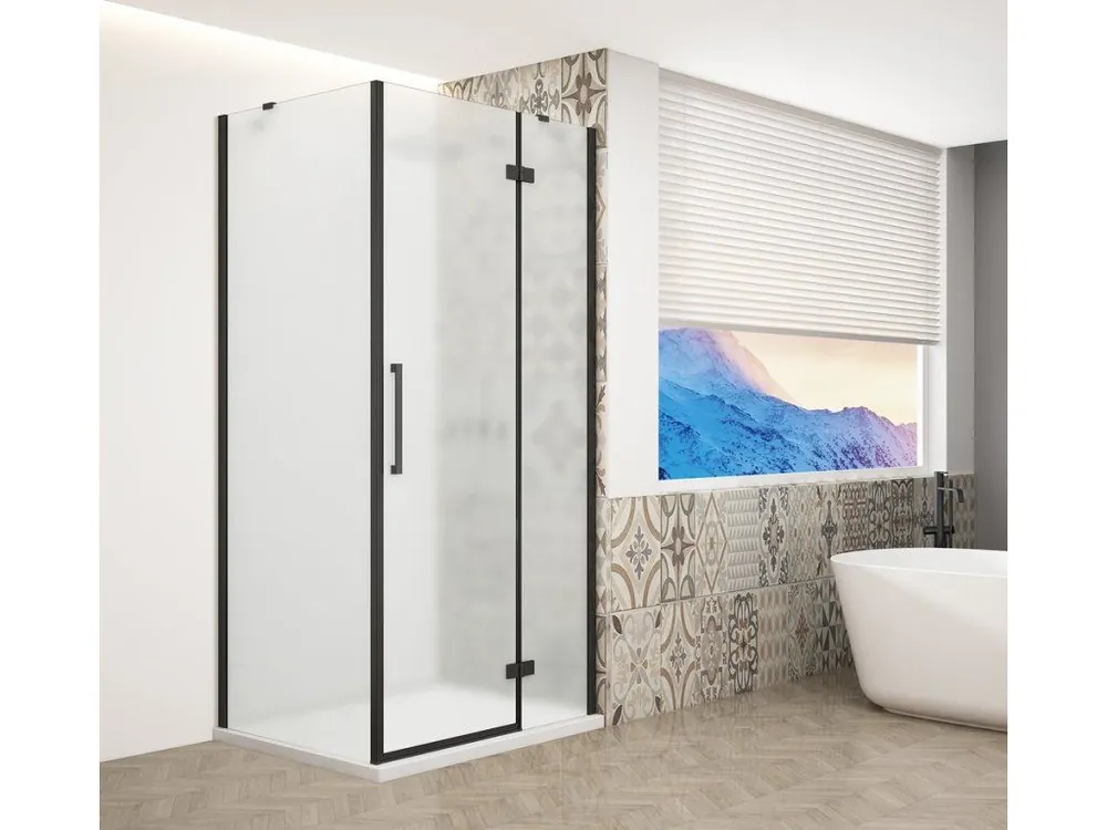 Značkový GELCO - TRINITY BLACK čtvercový sprchový kout 900x900mm, matné sklo, pravé (GT5690-90MR-B)