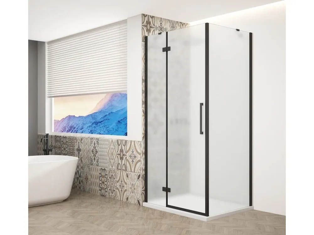 Značkový GELCO - TRINITY BLACK obdélníkový sprchový kout 1100x800mm, matné sklo, levé (GT5680-11ML-B)
